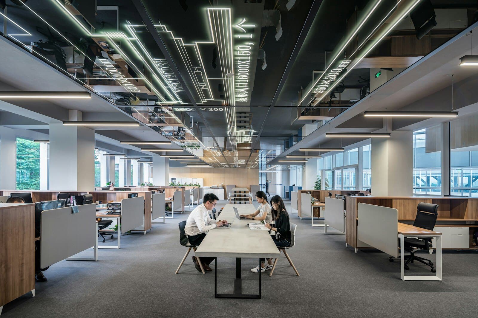 Modern open-plan office where indoor air quality affects occupants