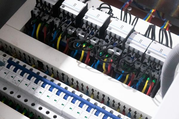 Industrial electrical distribution panel with contactors and breakers
